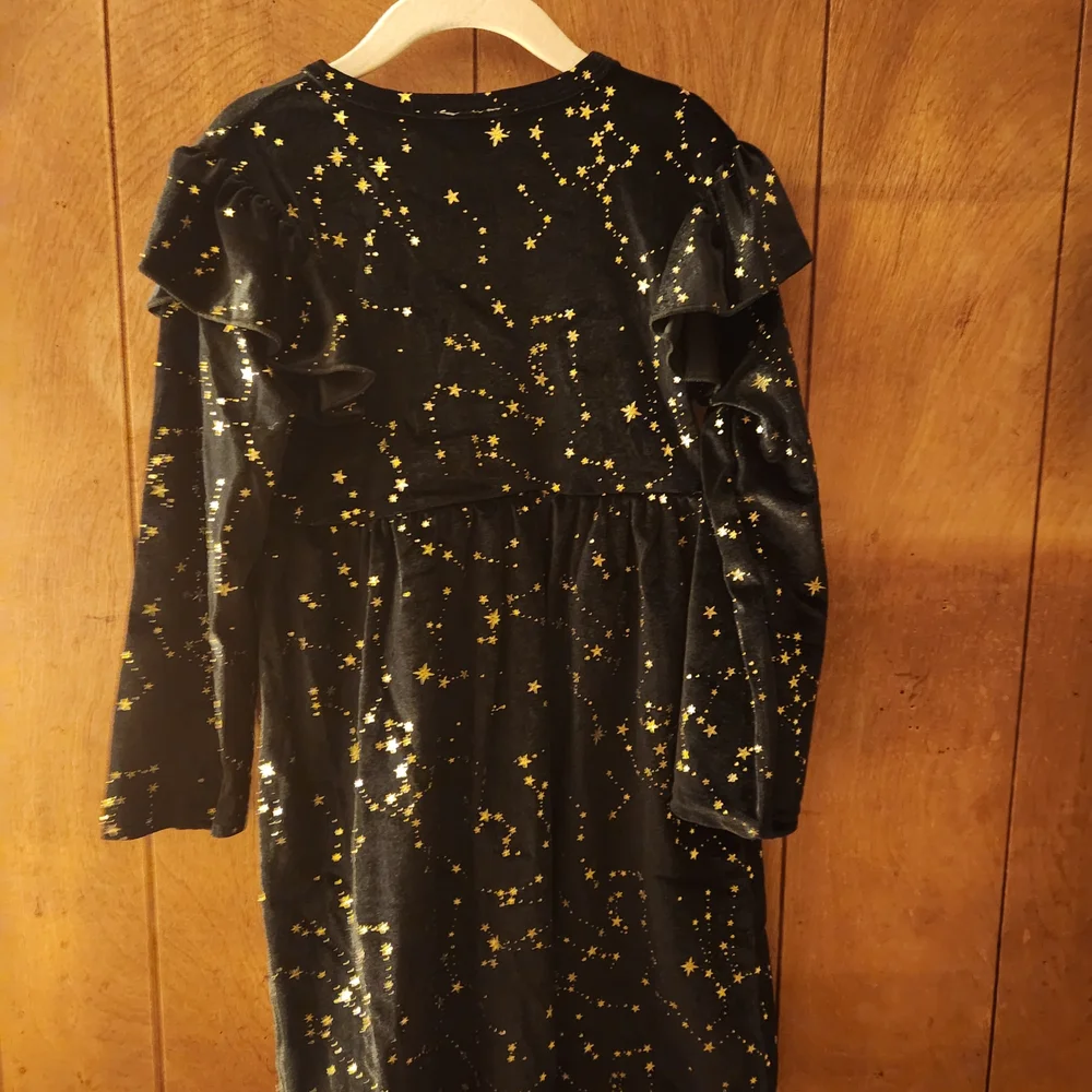 Source Unknown Beautiful Black/ Gold Starry Night Girl's Velvet Dress, S4T, NWOT